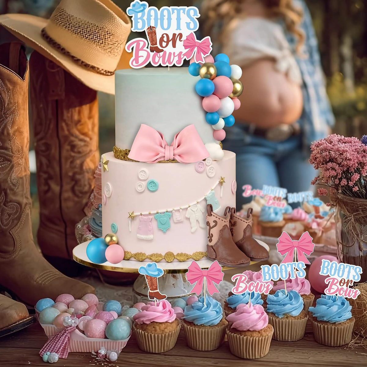 Gender reveal cupcake toppers and cake decorations