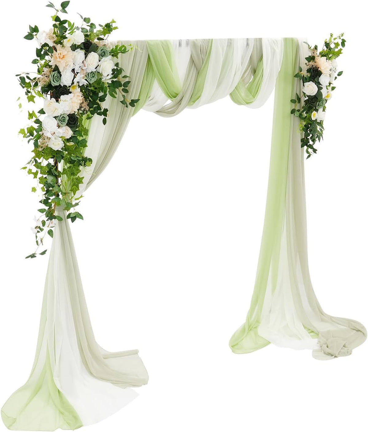 Green artificial wedding arch floral and draping kit
