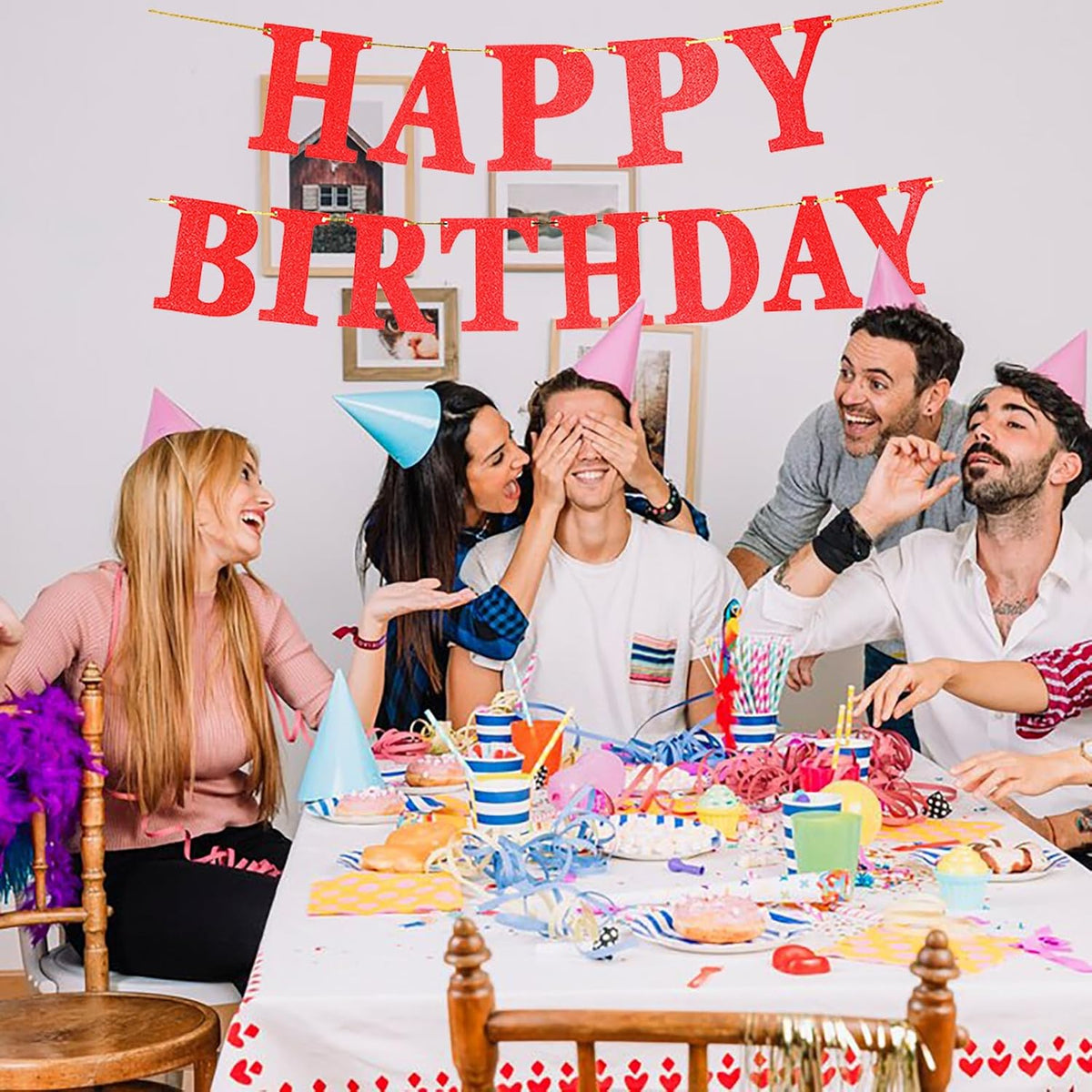 Red birthday banner for celebration decorations