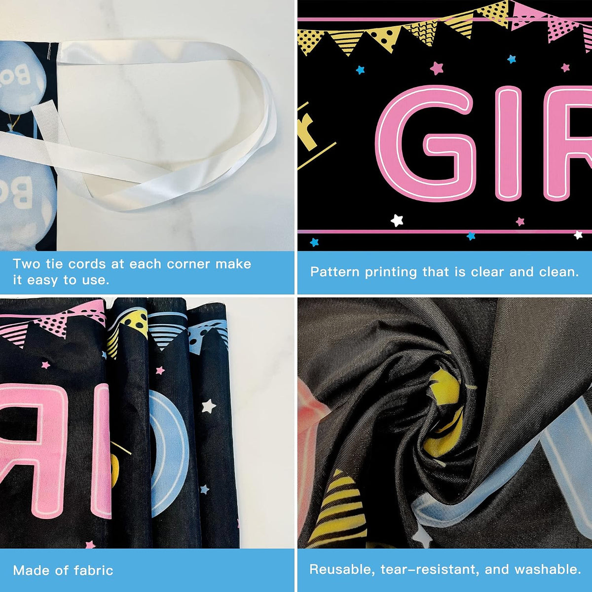 Gender reveal party banner for walls and photo areas