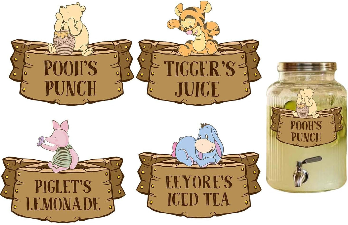 8PCS Winnie Baby Shower Decorations- Pooh Birthday Decorations- Winnie Gender Reveal Decorations-Party Decorations-Drink Label for the Pooh Baby Shower Decorations