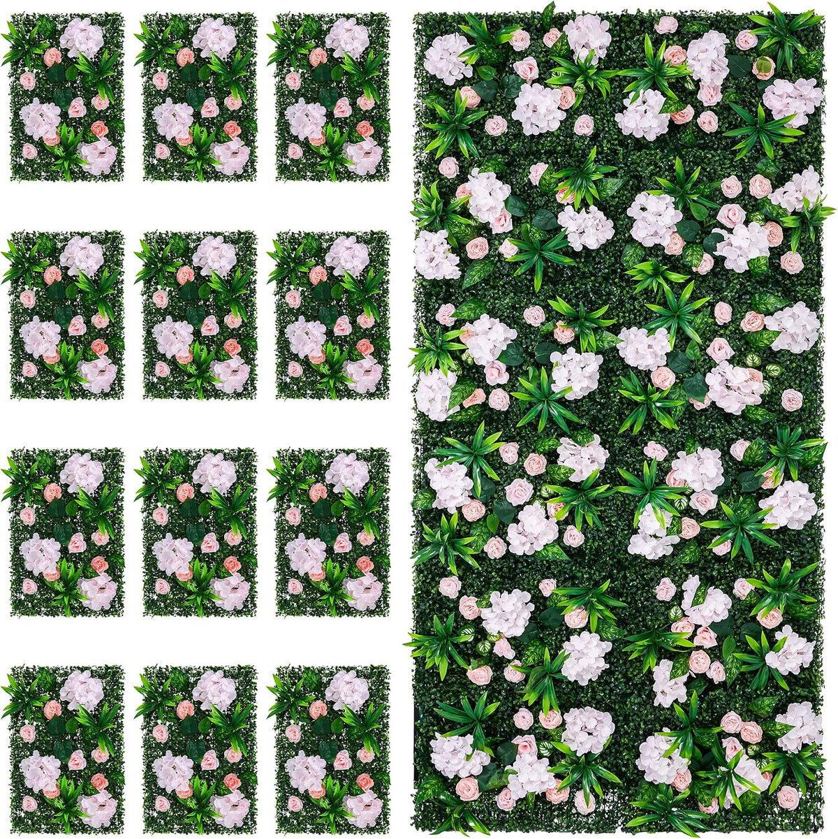 Pink hydrangea and rose flower wall for events