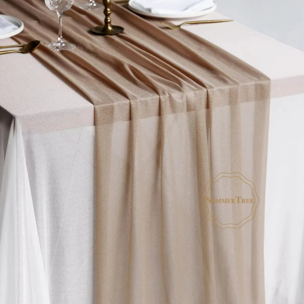 Neutral sheer table runner for showers and weddings