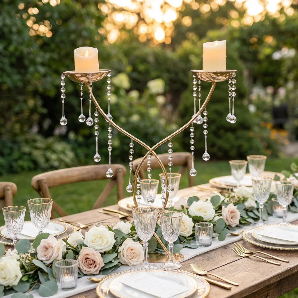 Gold metal flower stands for wedding centerpieces