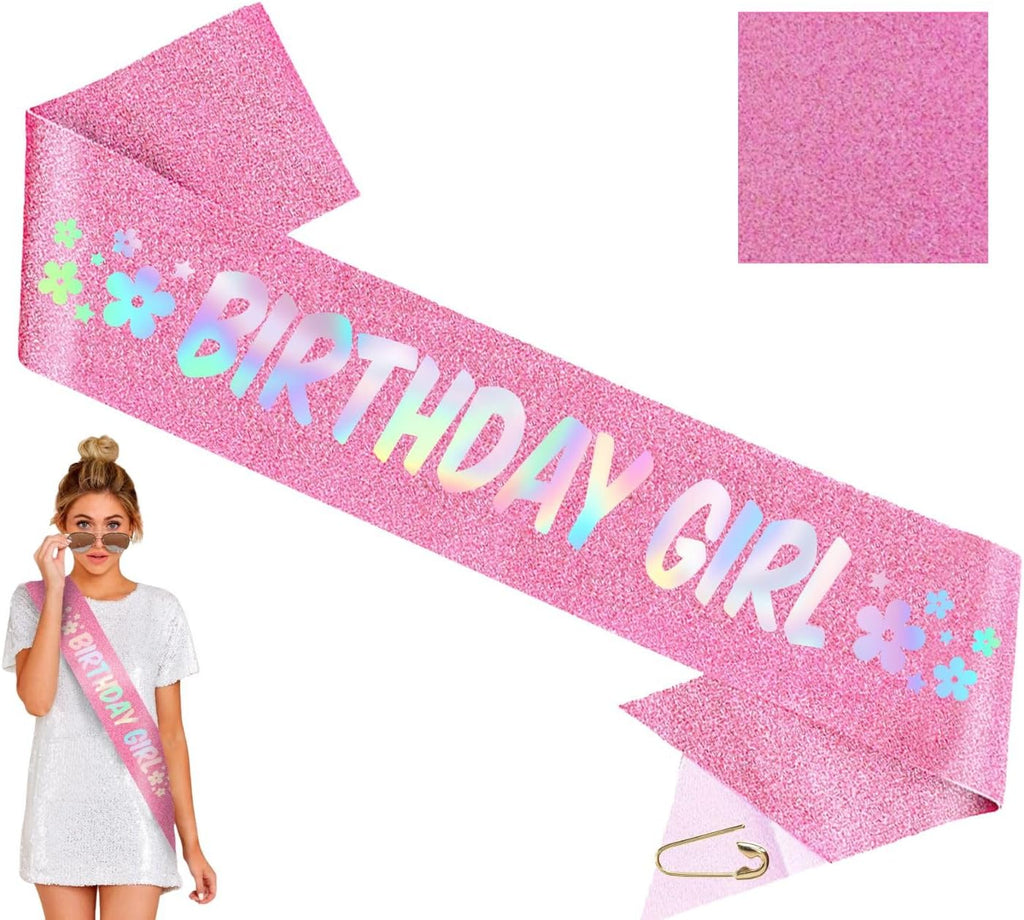 Pink floral Birthday Girl sash