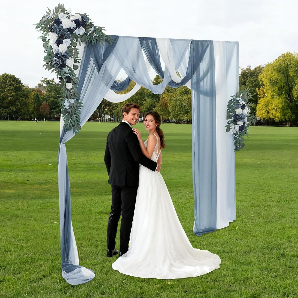 Blue floral arch décor for wedding ceremonies