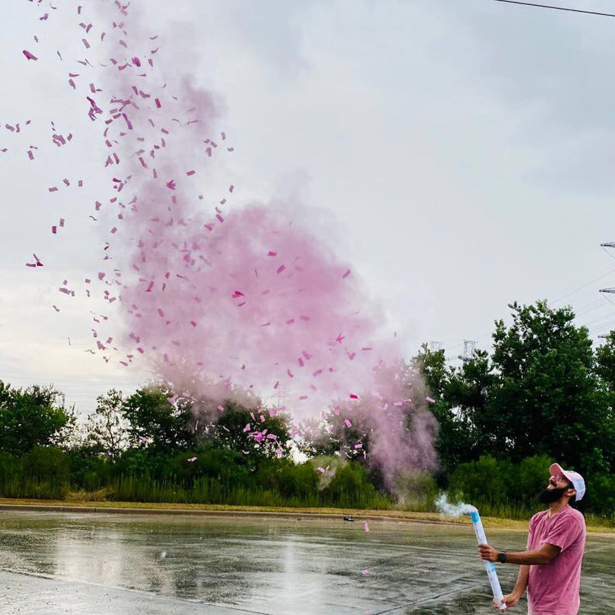 Pink reveal cannons for outdoor celebrations