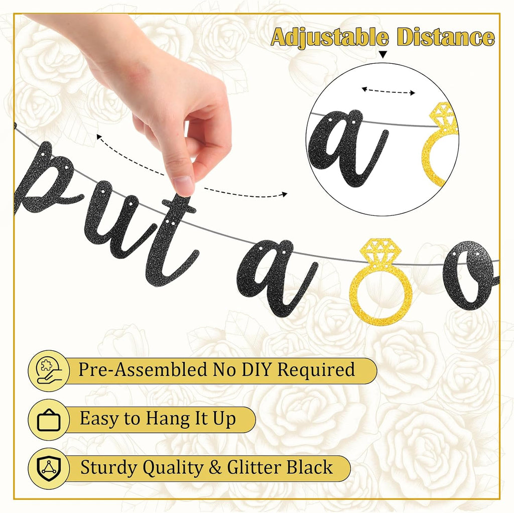 Black glitter engagement party banner