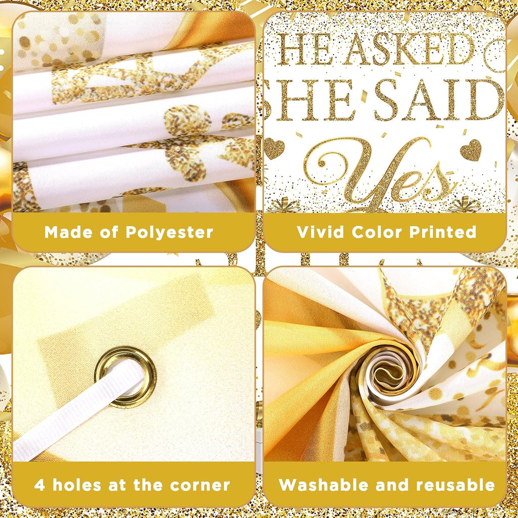 Wedding and engagement party backdrop in white and gold