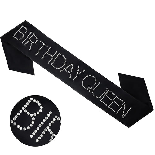 Black rhinestone Birthday Queen sash