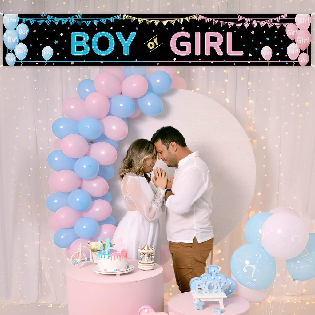 Pink and blue banner for baby gender reveal celebrations