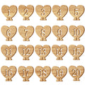 Heart-shaped wooden table numbers 1 through 20 with holders